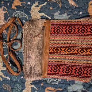 Myra BAG Multicolor Patterned Crossbody Bag with Cow Hide Trim